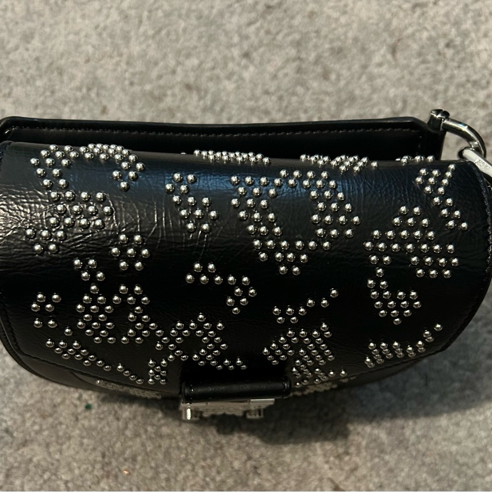 MCM Black Mini Shoulder Bag with Silver Studs